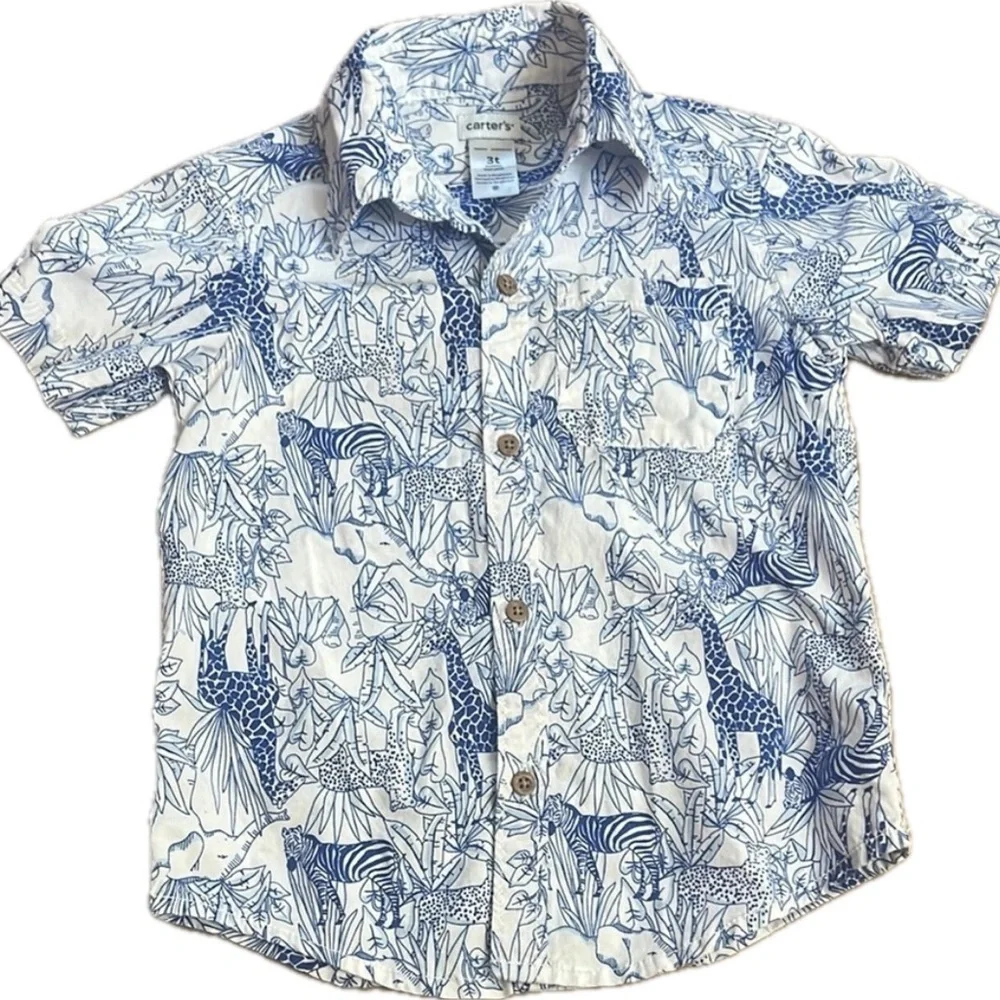 Carter's Blue and White Button Down Jungle Print
